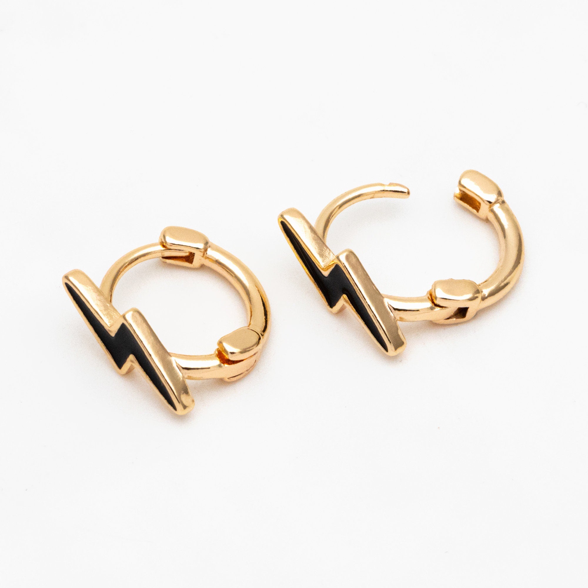 4pcs Gold Enamel Lightning Hoop Earrings, 18K Gold plated Brass, Minimalist Huggie Earrings (GB-3843-D)